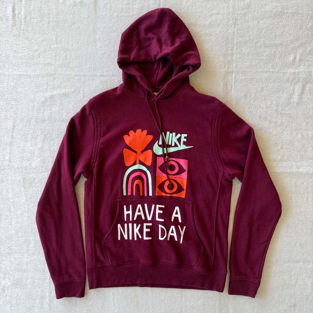 Nike Have A Nike Day Hoodie Burgundy Multicolor Graphic Size Small Women